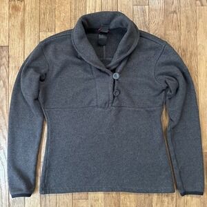 The North Face Women's Gray Fleece Shawl Collar Toggle Button Pullover Sweater M